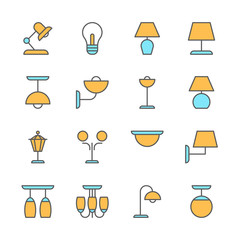 Lamp icons, thin line style, flat design