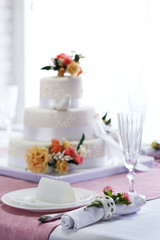 Beautiful served table for wedding or other celebration in restaurant