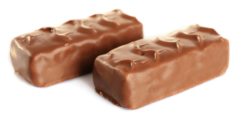 Tasty chocolate bars isolated on white background