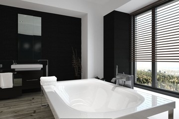 Fototapeta na wymiar Modern freestanding white bathtub
