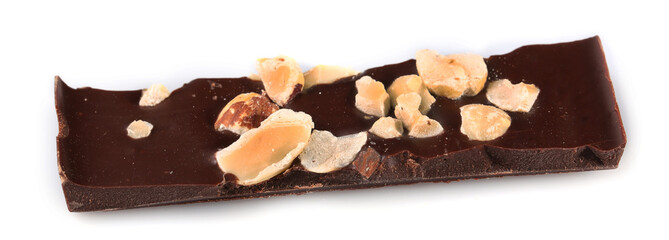 Black chocolate piece isolated on white background
