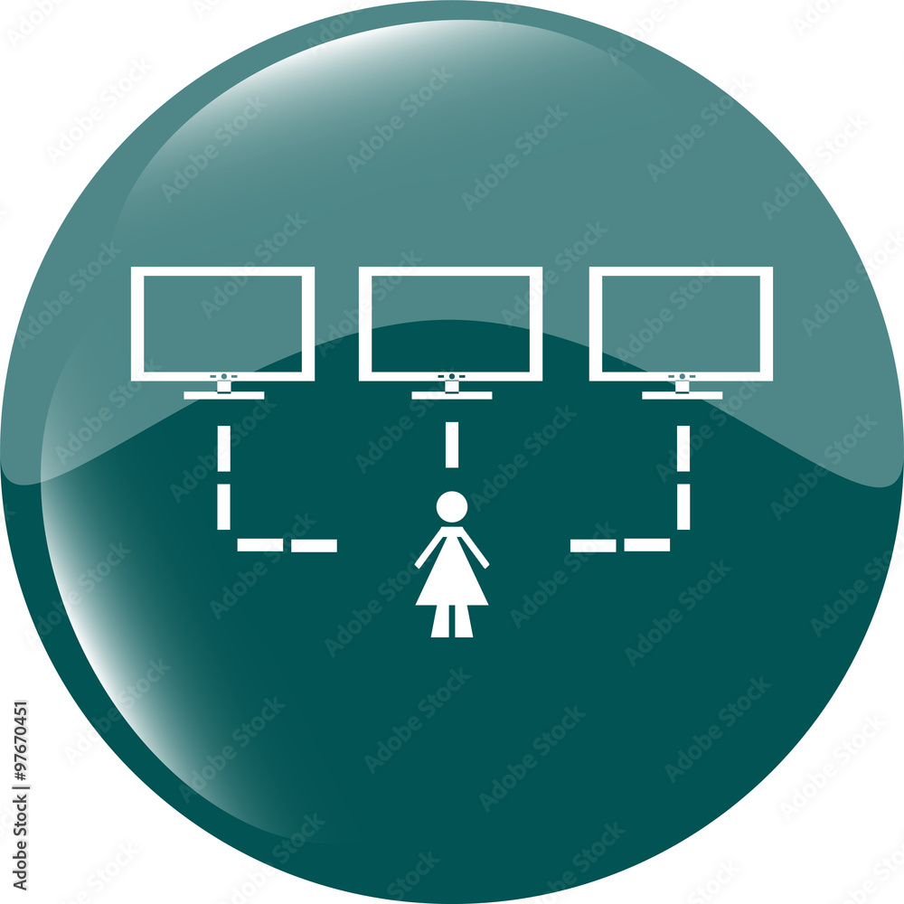 Poster social network with woman and computer set web icon button vector illustration