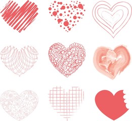 Vector hand drawn hearts set