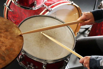 Drummer playing the drums closeup