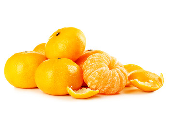 Ripe mandarins isolated on a white