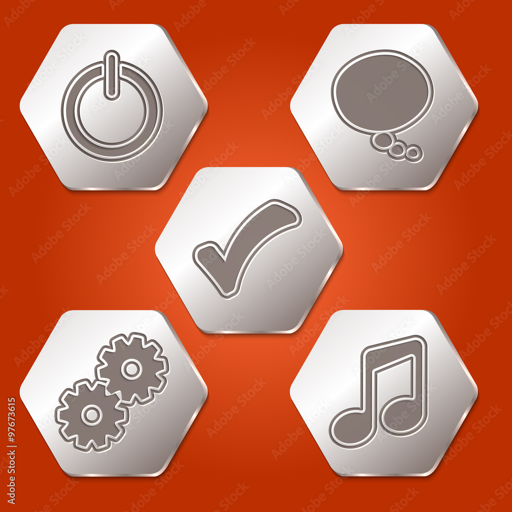 Poster Set of five hexagons with different symbols