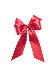 Red bow on white background.