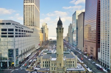 The landmark Chicago Water Tower, located on Michigan Avenue