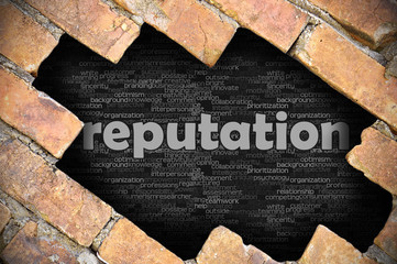 Hole in the brick wall with word reputation