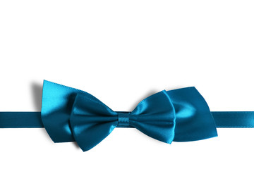 Blue ribbon with bow isolated on white