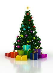 Fototapeta na wymiar Christmas tree with gift boxes on a white background