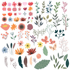 Graphic set, wreath, flowers.