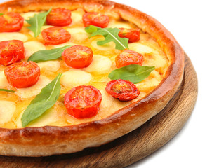 Pizza Margherita with arugula, isolated on white
