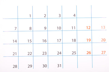 Dates on calendar page
