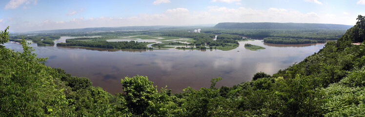 Mississippi River Overlook from above. deciduous forest overlooking the water