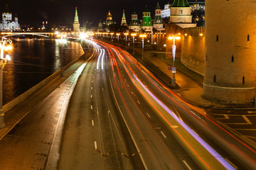 Fototapeta na wymiar Kremlin embankment in Moscow in night