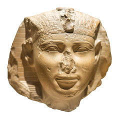 Fototapeta na wymiar Head of an acient egyptian pharaoh isolated on white