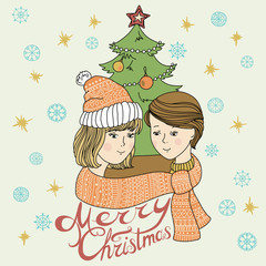 Happy young couple in winter. Love. Christmas