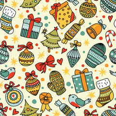 Christmas seamless pattern. Can be used for desktop wallpaper or frame for a wall hanging or poster, surface textures, web page backgrounds, textile and more.