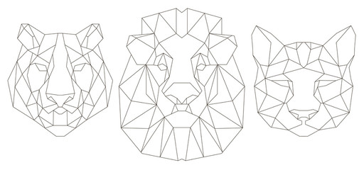 Animal head triangular icon , geometric trendy line design. Vector illustration ready for tattoo or coloring book. Lion, tiger, puma. - 97680494