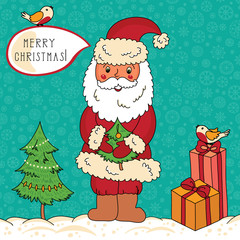 Merry Christmas and Happy New Year card with Santa