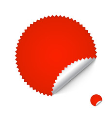 Red blank self-adhesive sticker with serrated edges on white background.