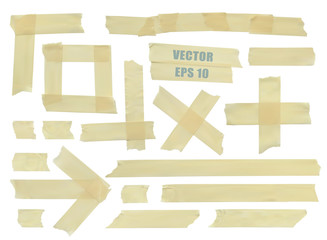 Set of various adhesive tape pieces. Realistic illustration vector Eps 10.