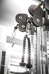 Weights in a Gym.
Gym interior close up, machinery and weightlifting equipment.