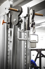 Weights in a Gym.
Gym interior close up, machinery and weightlifting equipment.