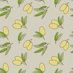 Olives seamless pattern, vector flat style illustraton