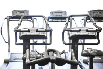 Weights in a Gym.
Gym interior close up, machinery and weightlifting equipment.