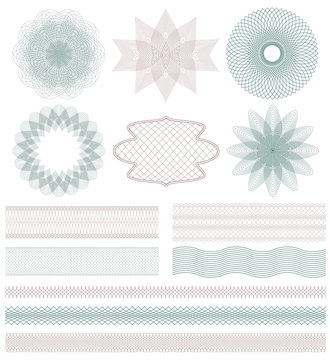 Set of Guilloche decorative elements. Vector illustration.