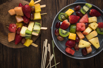 Healthy party snacks, fruit kebabs