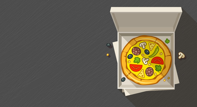 Italian pizza fast-food in open boxx. Eps10 vector illustration