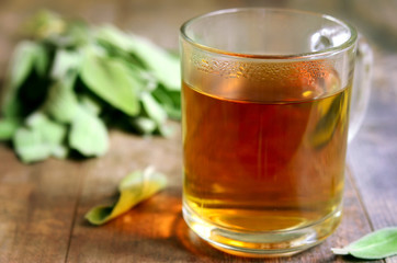 Tea with sage in a glass.