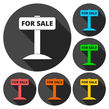 For sale sign, icons set with long shadow