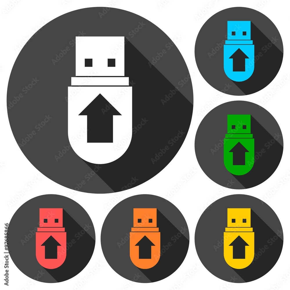 Poster usb icons set with long shadow