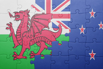 puzzle with the national flag of wales and new zealand