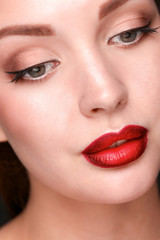 Close up portrait of beautiful young woman face