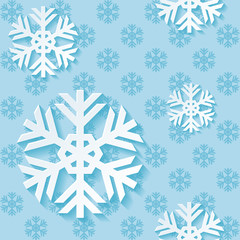 Beautiful background seamless pattern blue with white blossoming snowflake. 

Winter modern wallpaper.