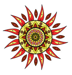 A doodle multicolor sun vector, sole colorato decorato vettoriale