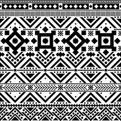 abstract geometric seamless pattern, ethnic style in black and white