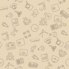 Thin line icons seamless pattern. Business, commerce and finance icon beige background for websites, apps, presentations, cards, templates.