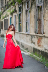 Asia girl in red dress