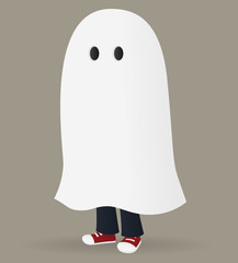 Kid in a ghost costume
