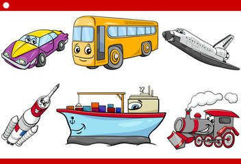 cartoon vehicle caracters set
