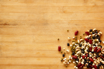Naklejka na ściany i meble Different kinds of Grains, five grains put on wooden background.