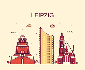 Leipzig skyline vector illustration linear style