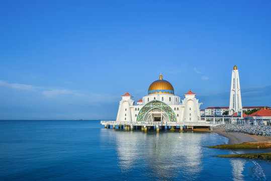 Morning scene with blue sky of floating mosque