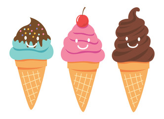 set of cute cartoon ice cream vector illustration